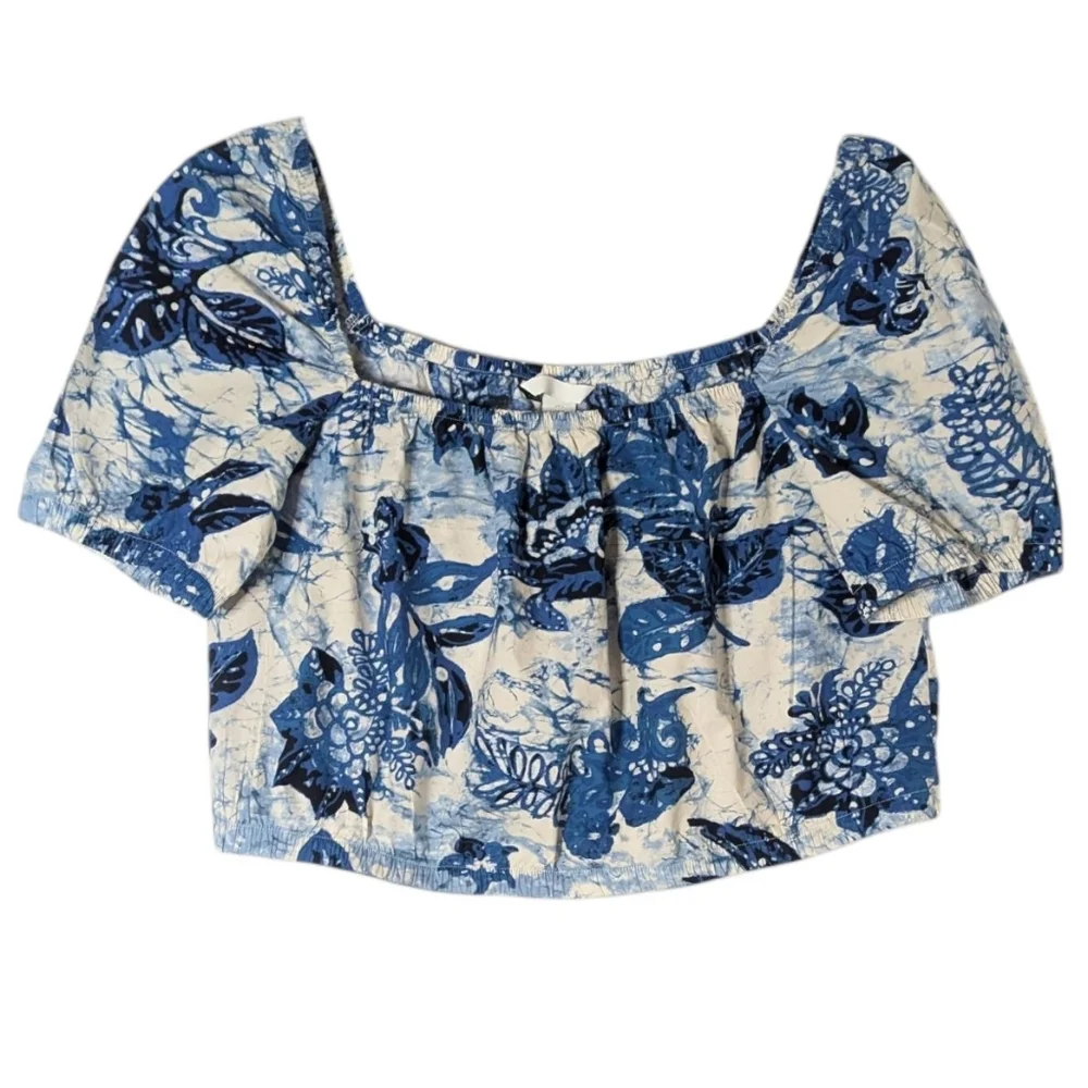 H&M Floral Puff Sleeve Cropped Top | Size L